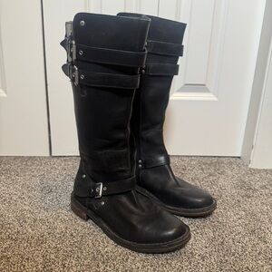 UGG Gillespie Tall Leather Zip Buckle Boots Black Women’s 6.5